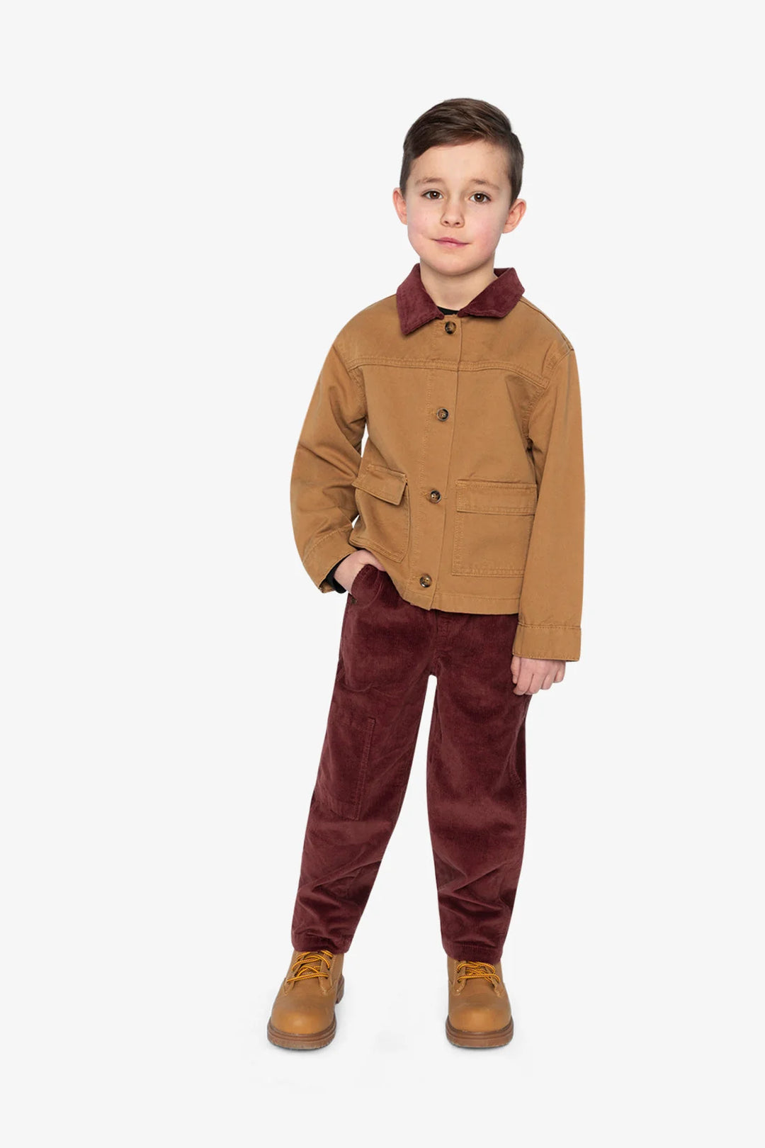 Deux Par Deux Boys Stretch Cord Pants With Cargo Pocket   J20YB26   Chocolate Truffle