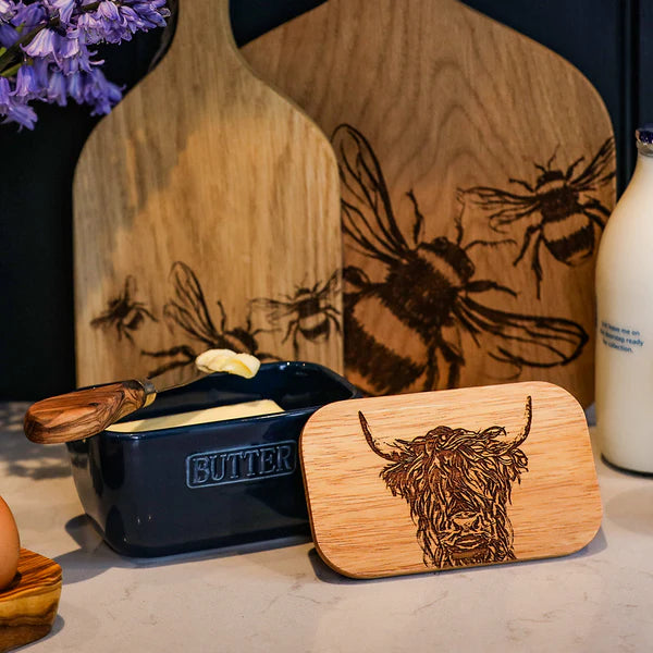 Selbrae Blue Butter Dish  - Highland Cow