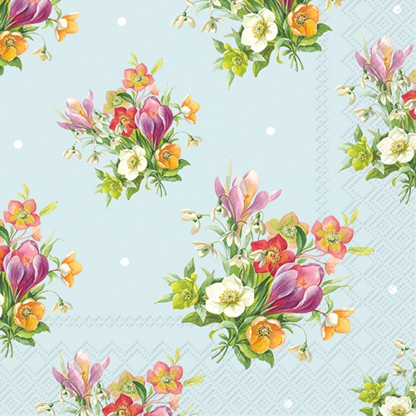 Ihr Luncheon Napkin -Spring Bouquets  Light Blue