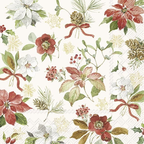 ihr Luncheon Napkin  -  Poinsettia Flowers - Cream