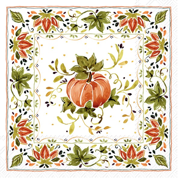 ihr Luncheon Napkin  -  Pumpkins with Ornaments