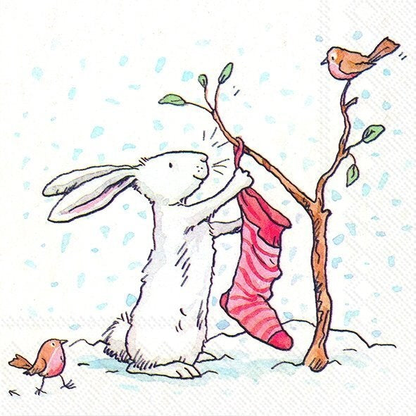 ihr Luncheon Napkin  -  Charming Snow Rabbits
