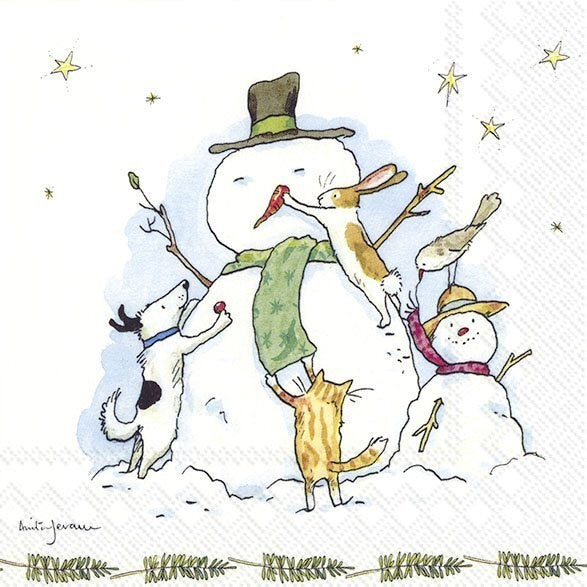 ihr Luncheon Napkin  -  Snowman with Friends