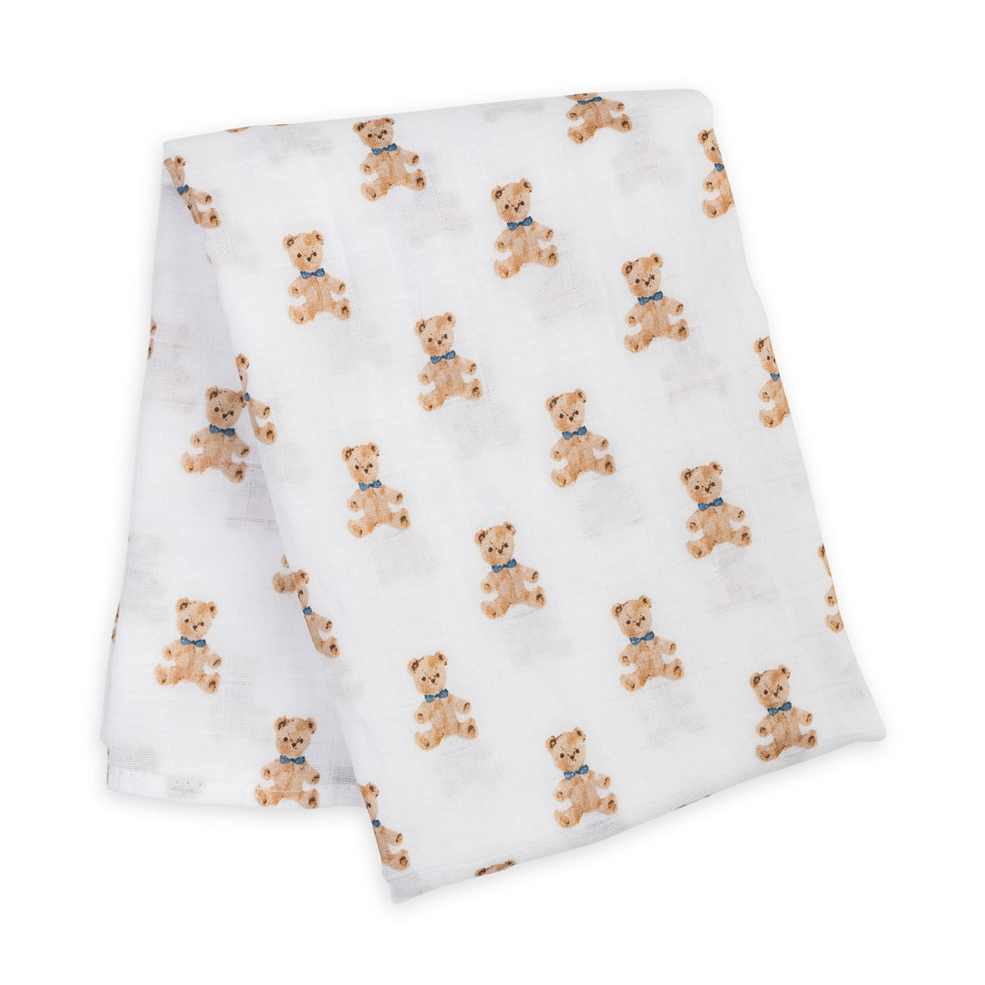Lulujo Muslin Baby Swaddle Blanket   LJ495   Vintage Bear