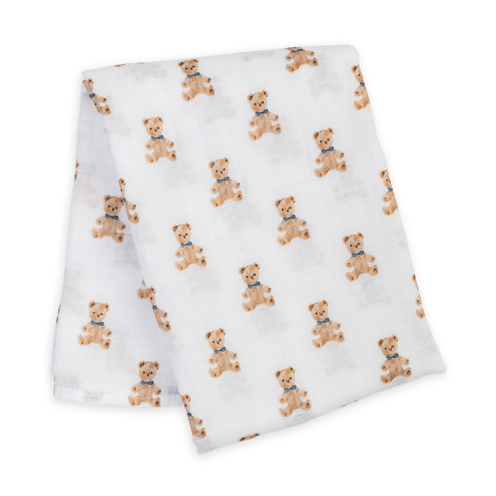 Lulujo Muslin Baby Swaddle Blanket   LJ495   Vintage Bear