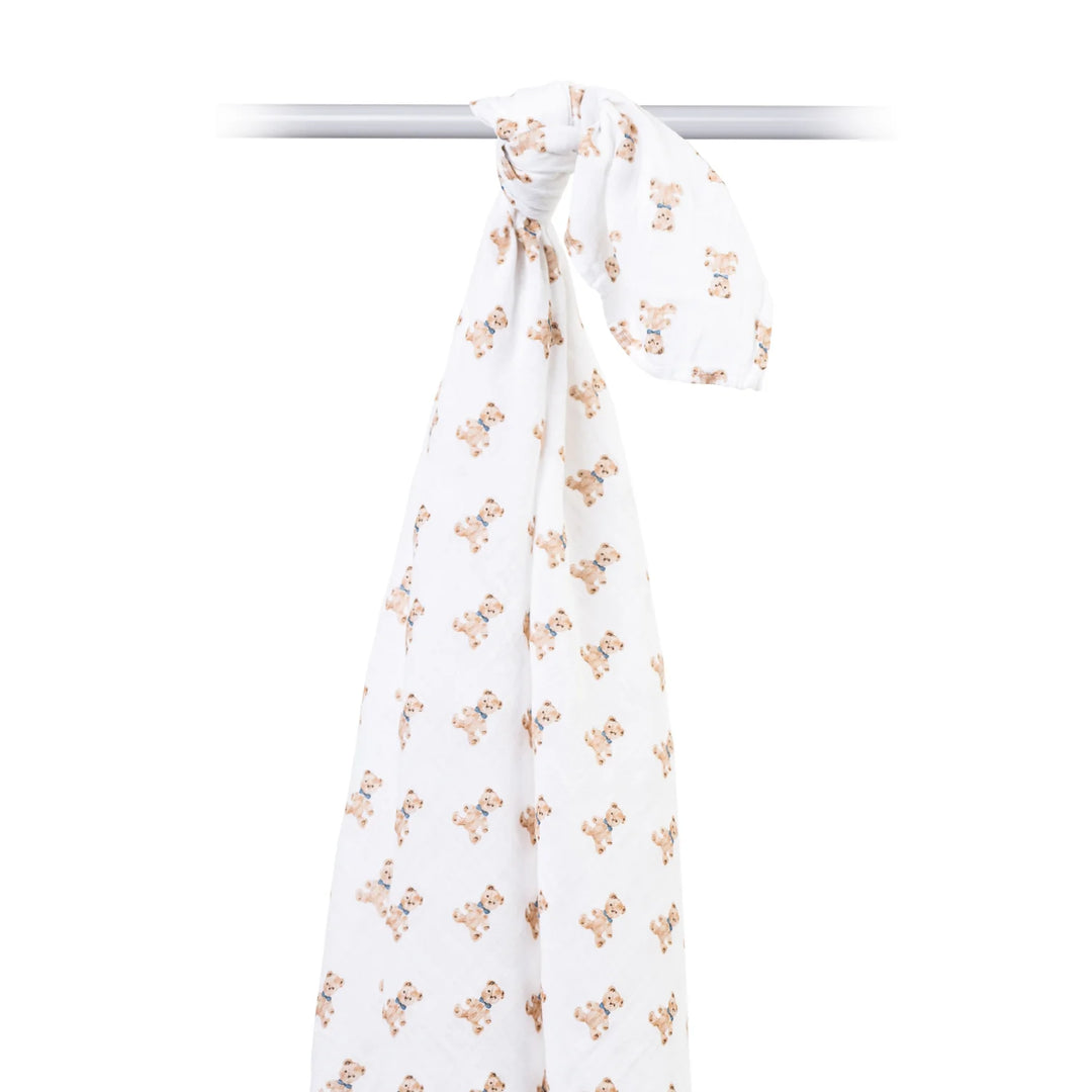 Lulujo Muslin Baby Swaddle Blanket   LJ495   Vintage Bear