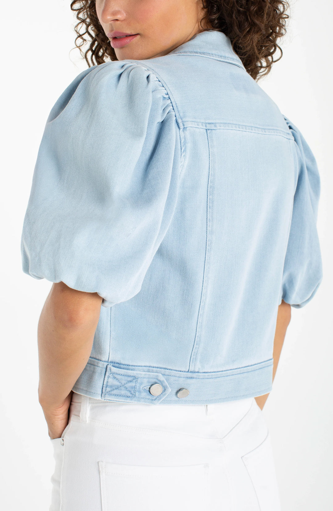 Liverpool Puff Sleeve Cropped Trucker Jacket  LM1C63SSL  Marine Sea