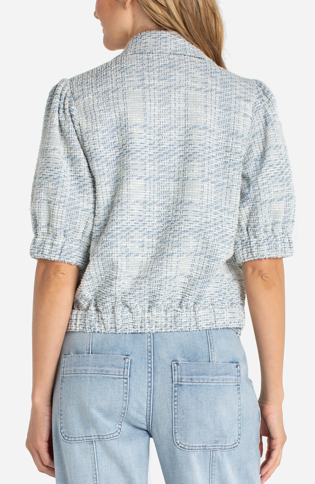 Liverpool Short Puff Sleeve Jacket  LM1C788C17  Cream/Blue Plaid