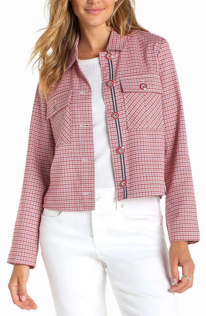 Liverpool Shacket with Flap Pockets  LM1C84TR03  Cherry Red Plaid