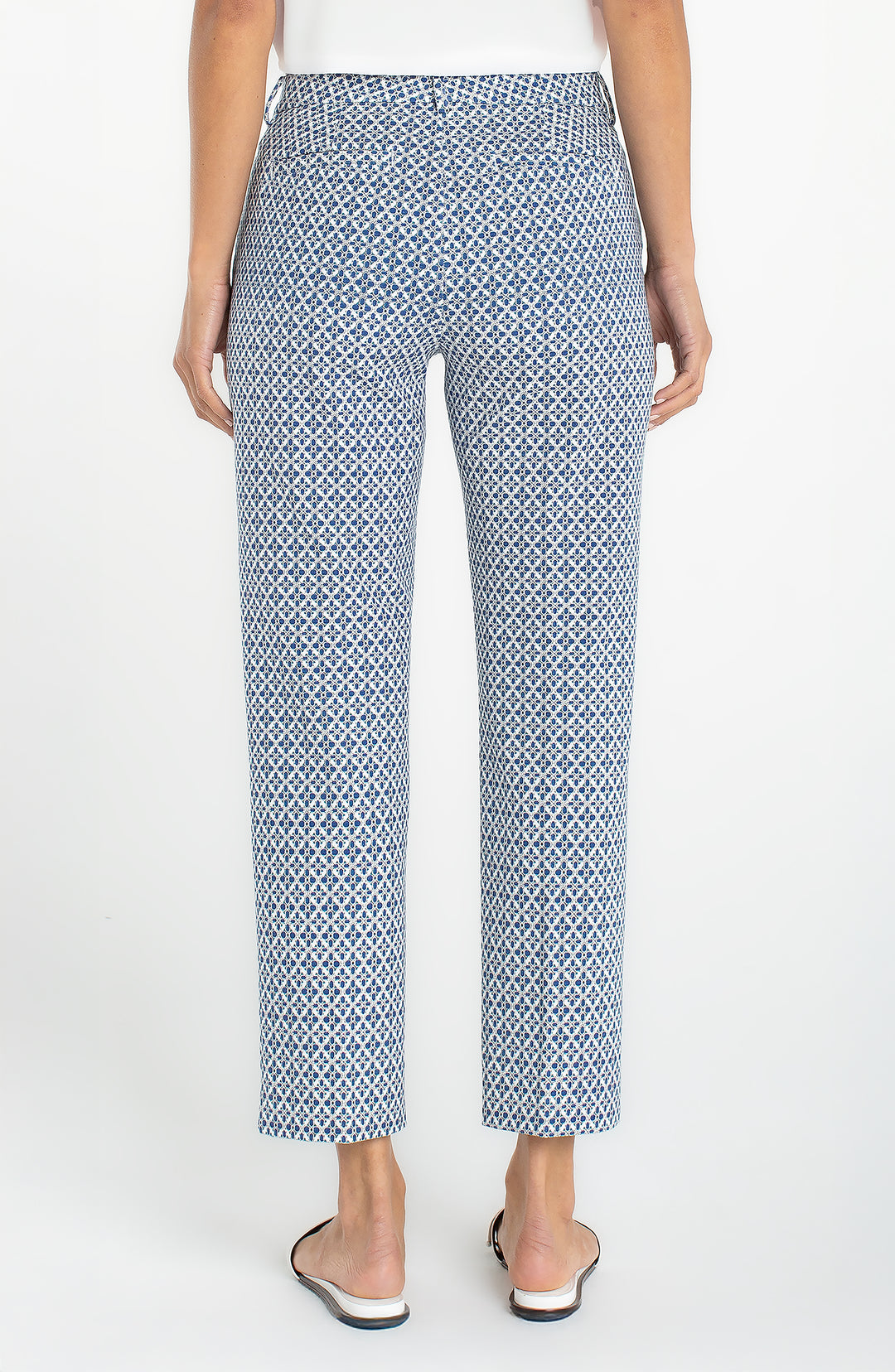 Liverpool Kelsey Trouser with Slit  LM5599M42P26  Blue/White Tile Print
