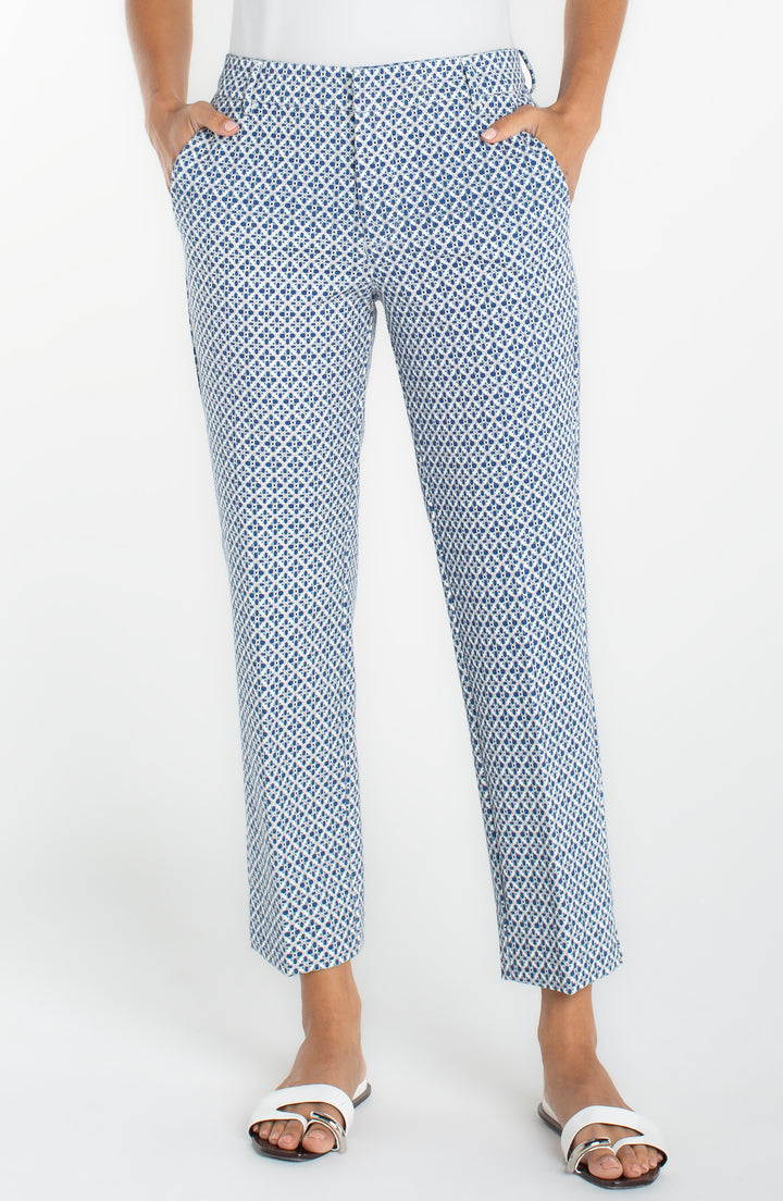 Liverpool Kelsey Trouser with Slit  LM5599M42P26  Blue/White Tile Print
