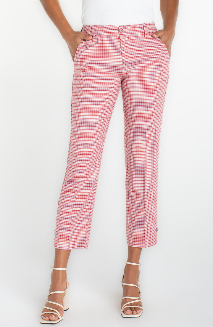 Liverpool Kelsey Crop Trouser  LM5716TR03  Cherry Red Plaid