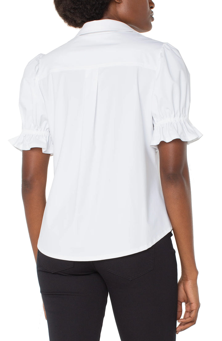 Liverpool Elbow Puff Sleeve Snap Front Shirt  LM8H24ETK  White
