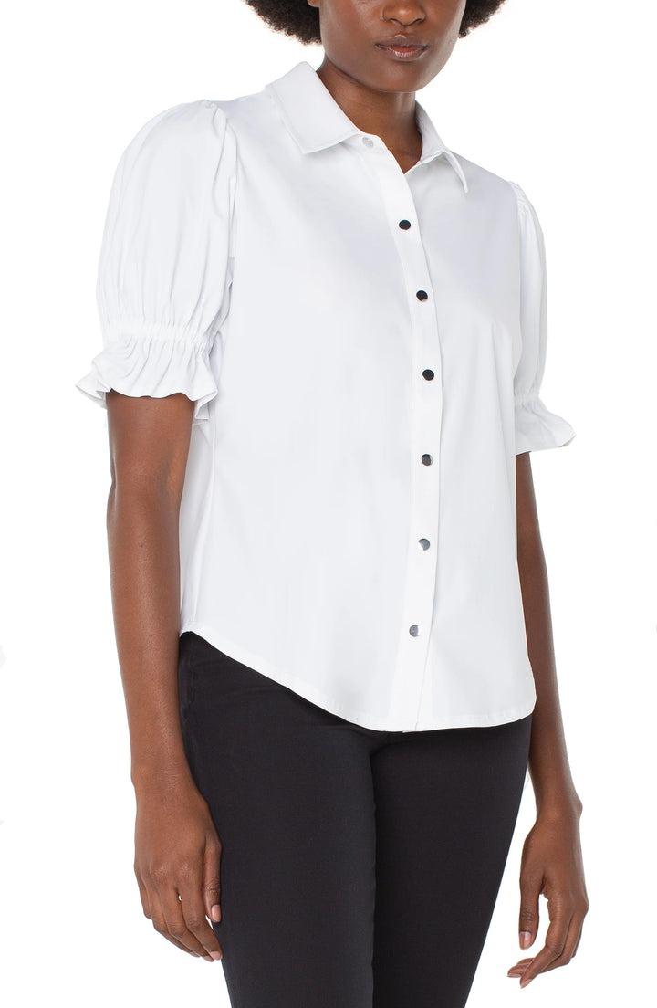 Liverpool Elbow Puff Sleeve Snap Front Shirt  LM8H24ETK  White