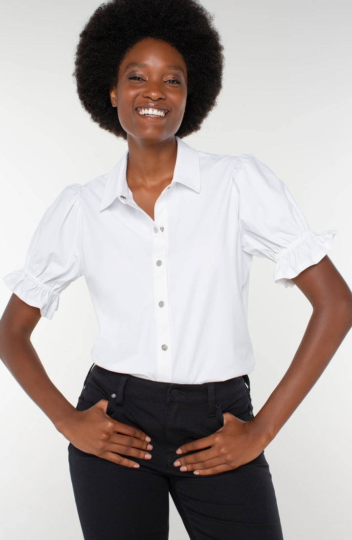 Liverpool Elbow Puff Sleeve Snap Front Shirt  LM8H24ETK  White