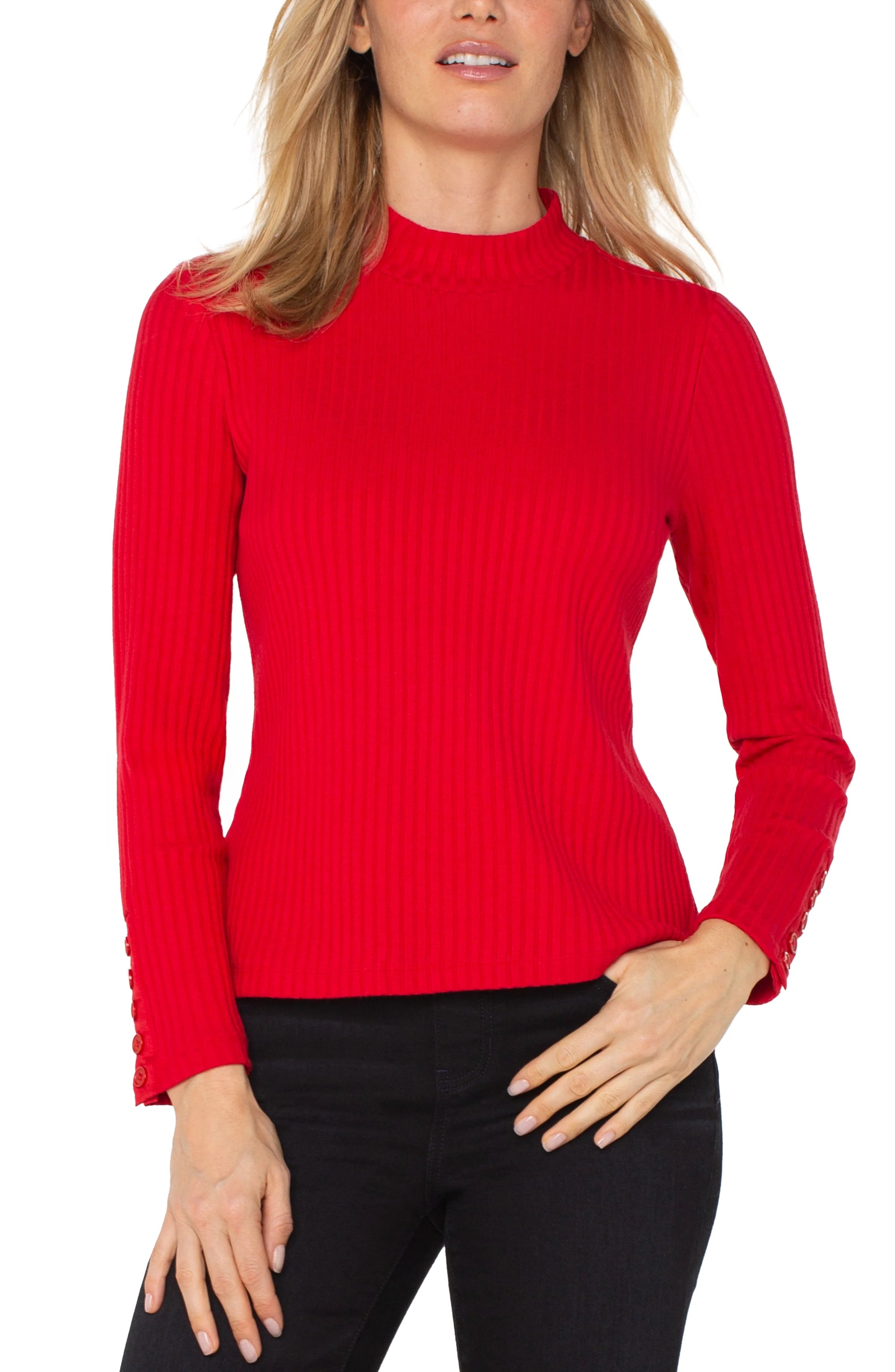 Liverpool Mock Neck with Button Detail  LM8J03K61  Tango Red