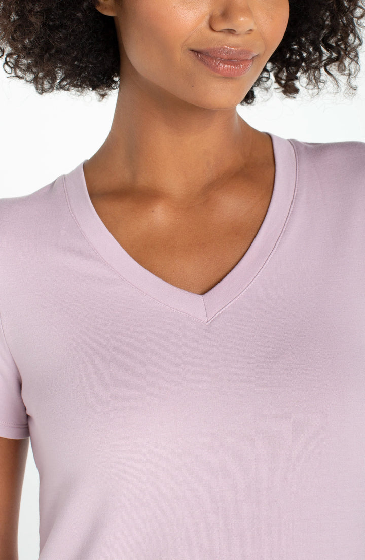 Liverpool Short Sleeve V-Neck Knit Tee  LM8J70KT60  Lilac Shadow