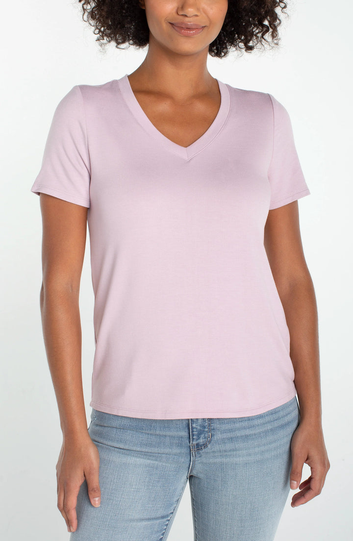 Liverpool Short Sleeve V-Neck Knit Tee  LM8J70KT60  Lilac Shadow