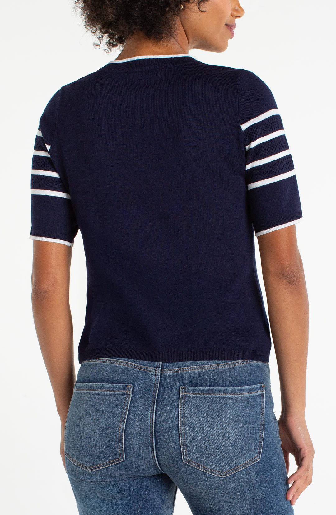 Liverpool Short Sleeve Crew Neck Sweater  LM8J92SR22  Navy/White Stripe
