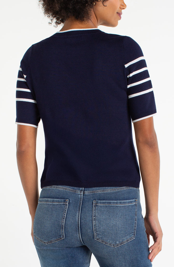 Liverpool Short Sleeve Crew Neck Sweater  LM8J92SR22  Navy/White Stripe