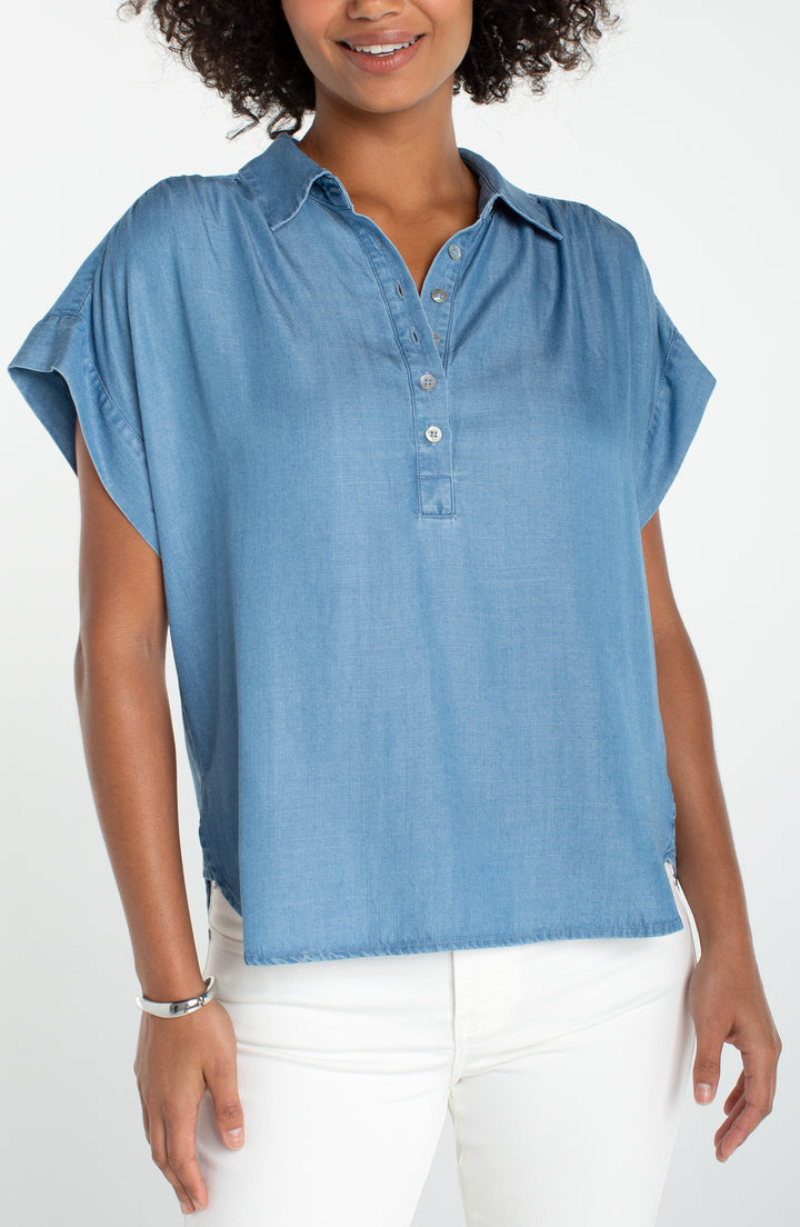 Liverpool Popover Shirt with Polo Collar  LM8K57Y47  Sunlit Blue