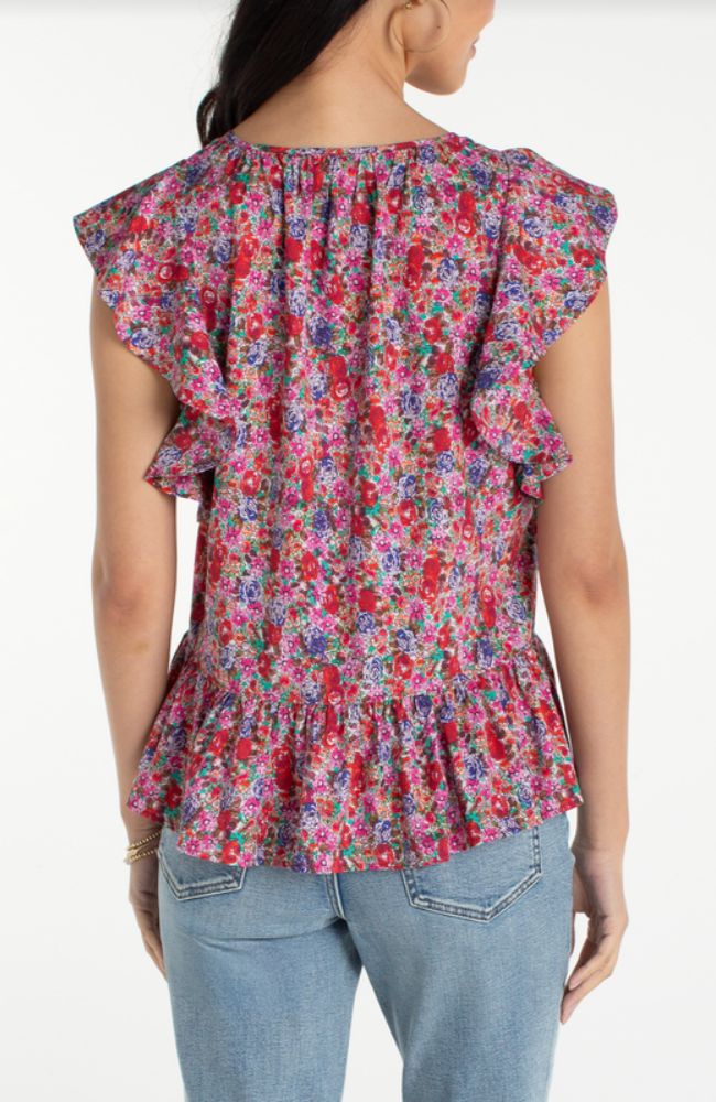 Liverpool Flutter Sleeve Peplum Top  LM8k65PW3P43  Pink Multi Floral