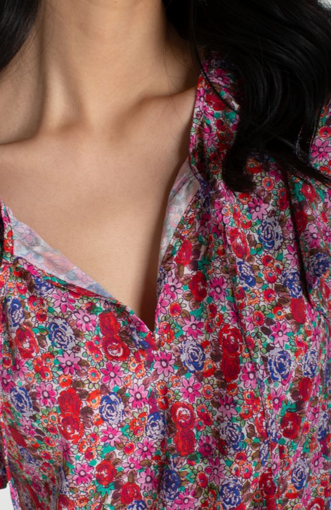 Liverpool Flutter Sleeve Peplum Top  LM8k65PW3P43  Pink Multi Floral