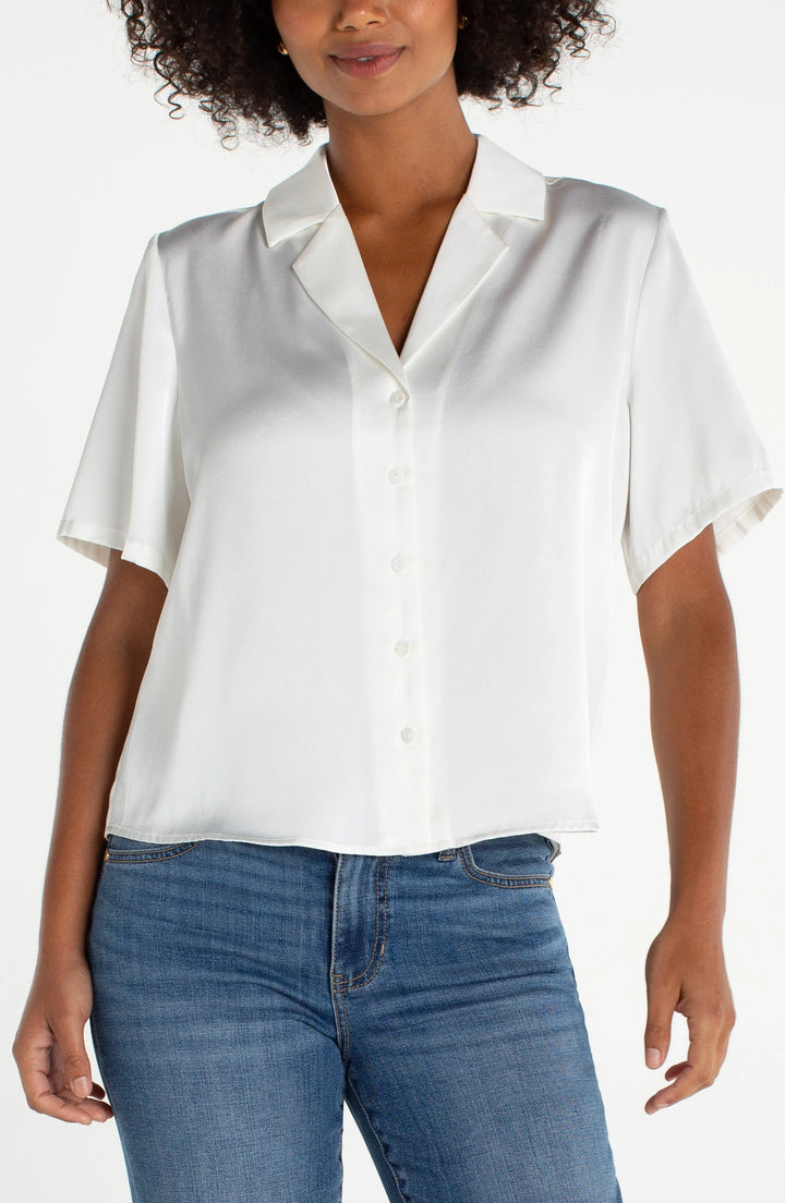 Liverpool Short Sleeve Camp Collar Blouse  LM8K71PS6  Whipped Cream