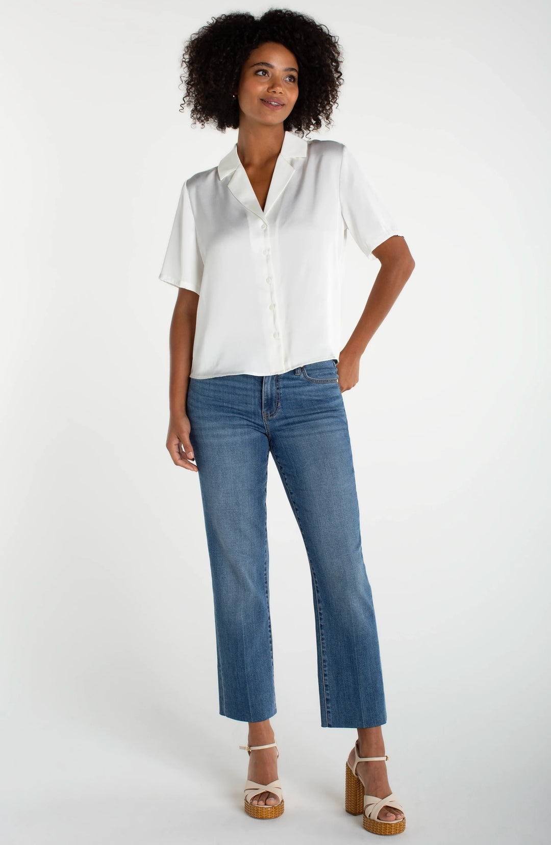 Liverpool Short Sleeve Camp Collar Blouse  LM8K71PS6  Whipped Cream