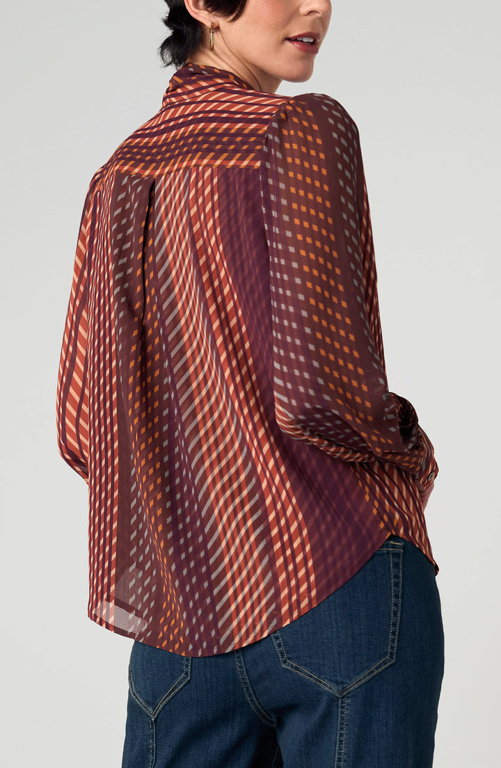 Liverpool Long Sleeve Blouse with Neck Tie  LM8L72HD4P59  Burgundy Rust Multi Stripe