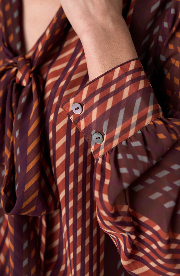Liverpool Long Sleeve Blouse with Neck Tie  LM8L72HD4P59  Burgundy Rust Multi Stripe