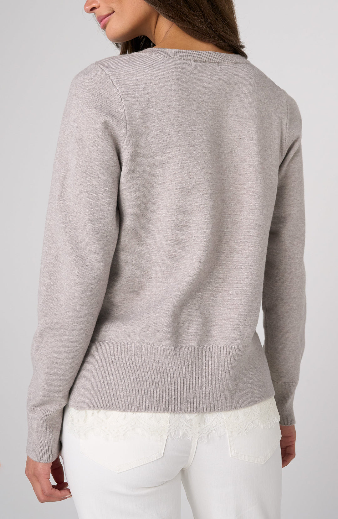 LiverpoolV-Neck Sweater with Lace  LM8M47SE16  Soft Grey Heather