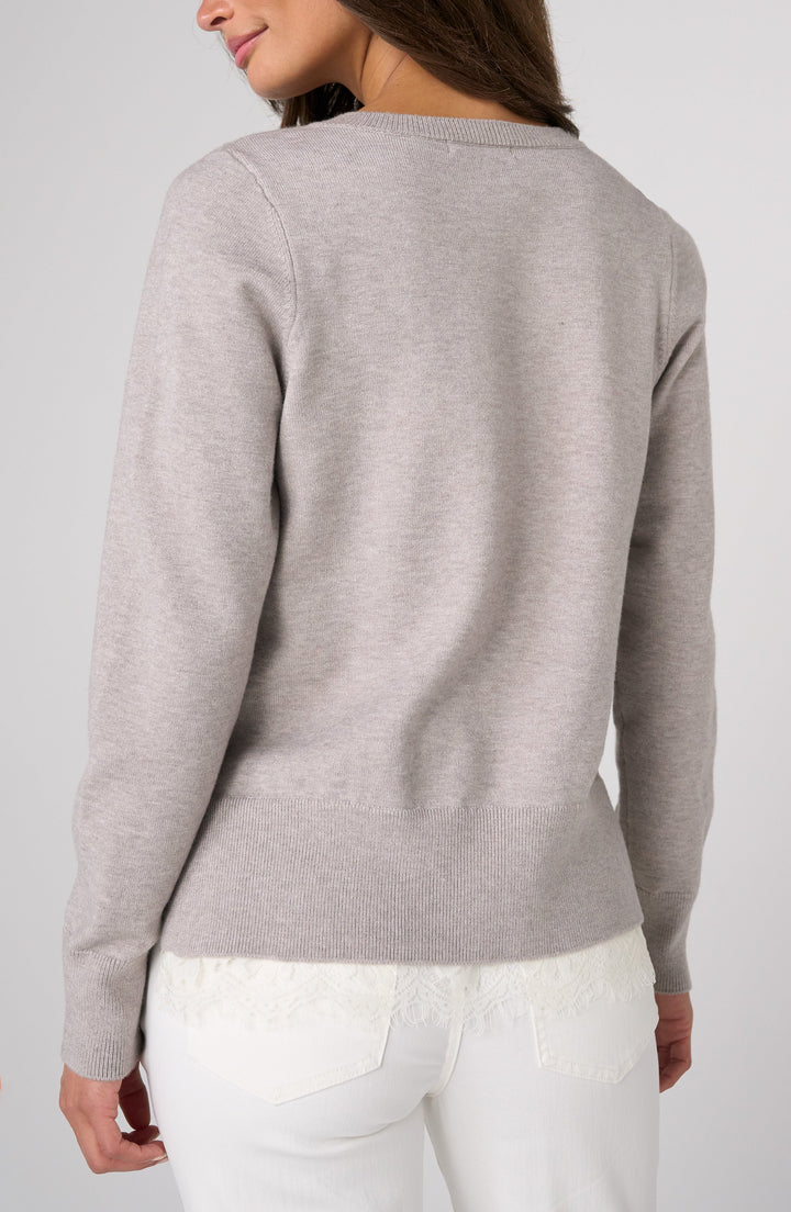 LiverpoolV-Neck Sweater with Lace  LM8M47SE16  Soft Grey Heather