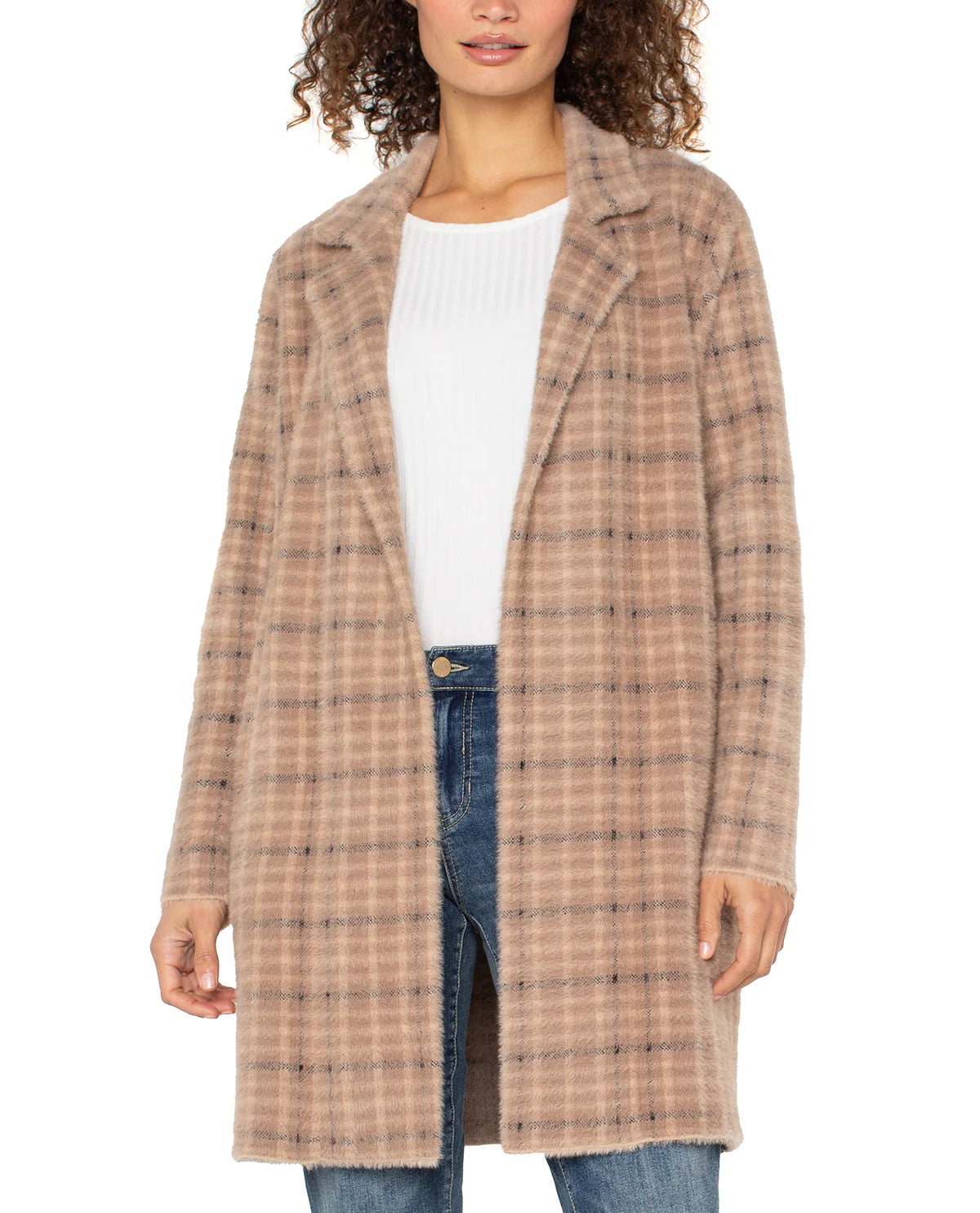 Liverpool Open Front Sweater Coat  LMC002SK81J2  Camel Cream Plaid