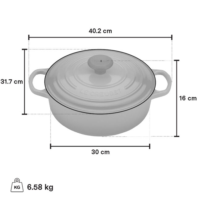 Le Creuset 6.2L Shallow Round French Oven  -  Gloss White (Blanc)*