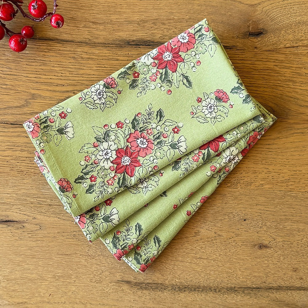 Mahogany Napkin Set/4  - Holly and Berry Green