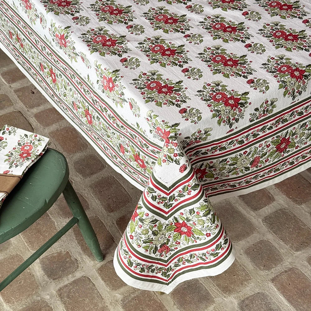 Mahogany Tablecloth  -  Holly and Berry Ivory