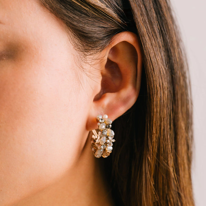 Lovers Tempo Meadow Crystal Hoop Earring White