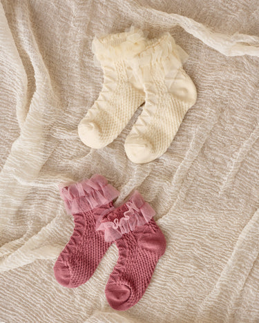 Noralee Baby Girl Ruffle Socks Set of 2    NLA028VTNH   Ivory/Raspberry
