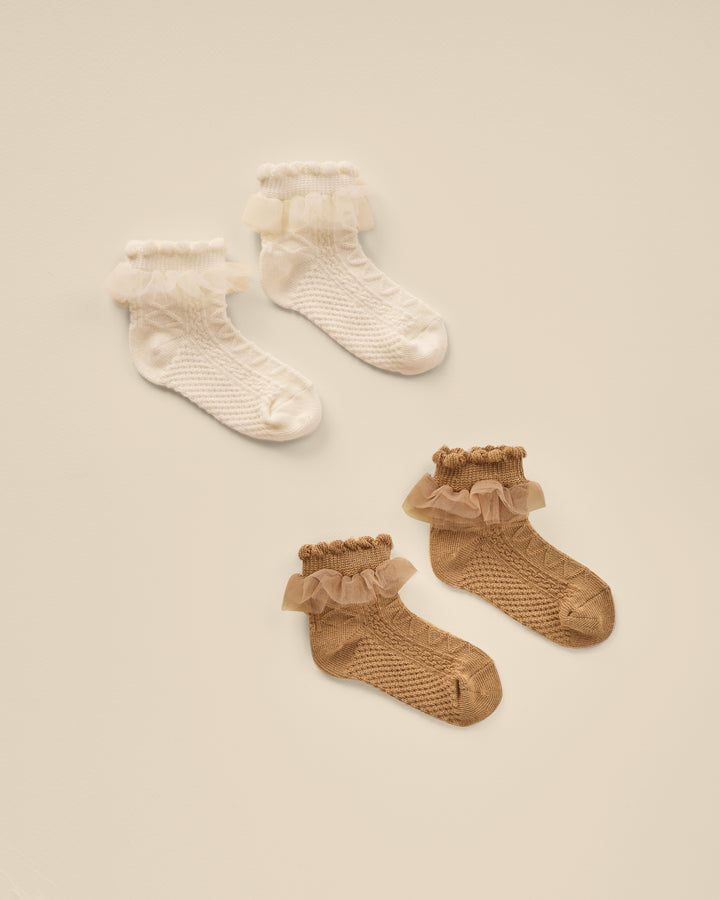 Noralee Ruffle Socks Ivory/Golden Set/2