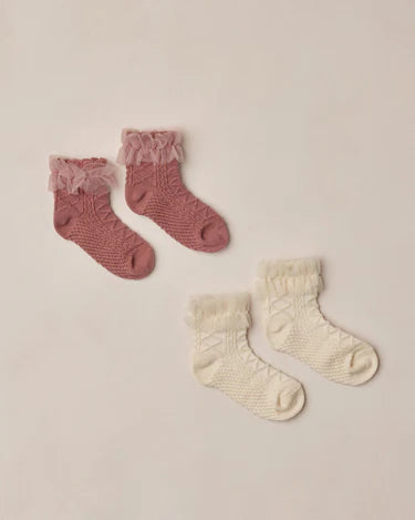 Noralee Ruffle Socks Set of 2   NLA028VTNH    Ivory/Raspberry