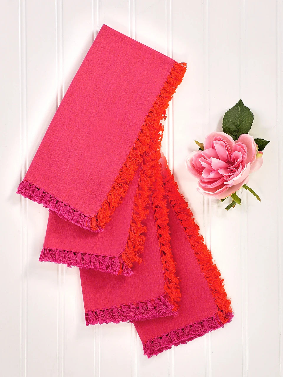 April Cornell Pink/Orange Chambray Napkin Set/4