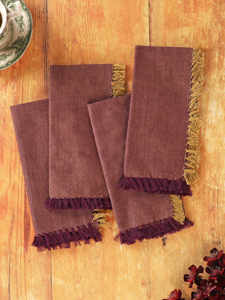 April Cornell Chambray Plum/Gold Napkin Set/4