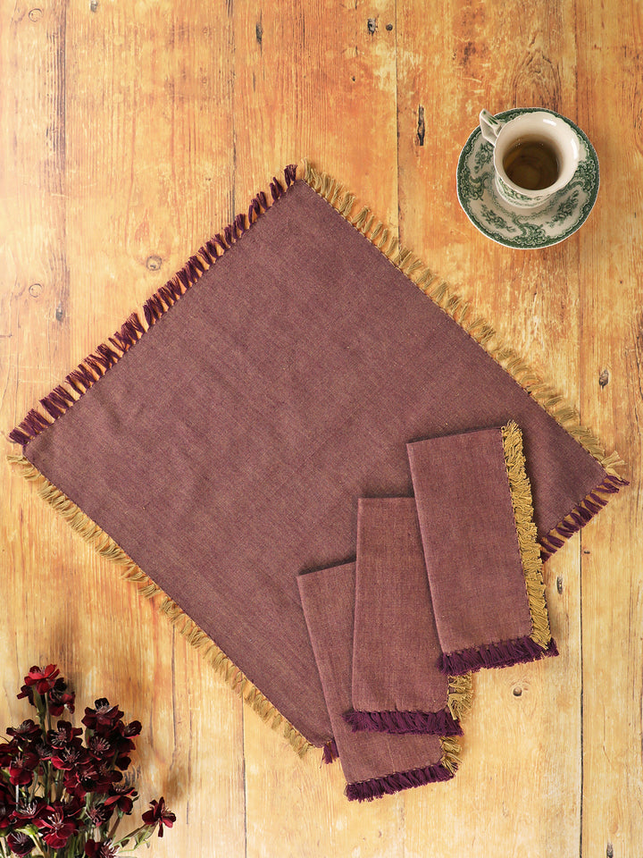 April Cornell Chambray Plum/Gold Napkin Set/4