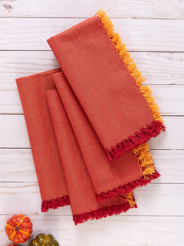 April Cornell Chambray Red/Orange Napkin Set/4*