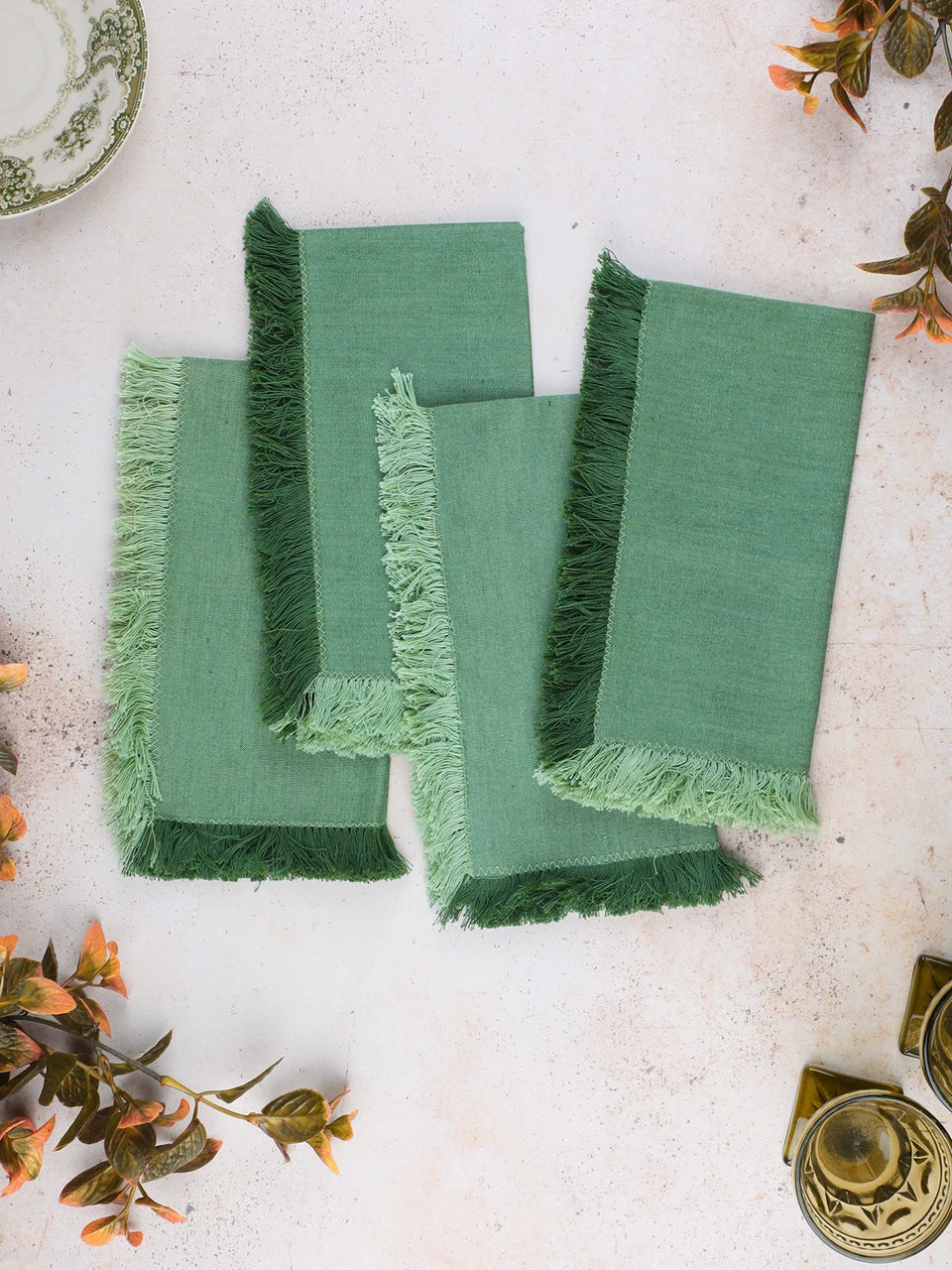 April Cornell Green Sage Chambray Napkin Set/4