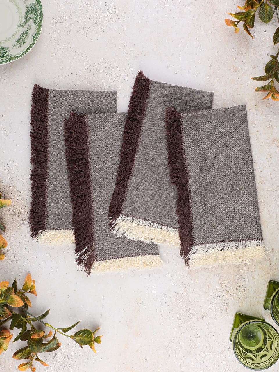 April Cornell Latte Chambray Napkin Set/4