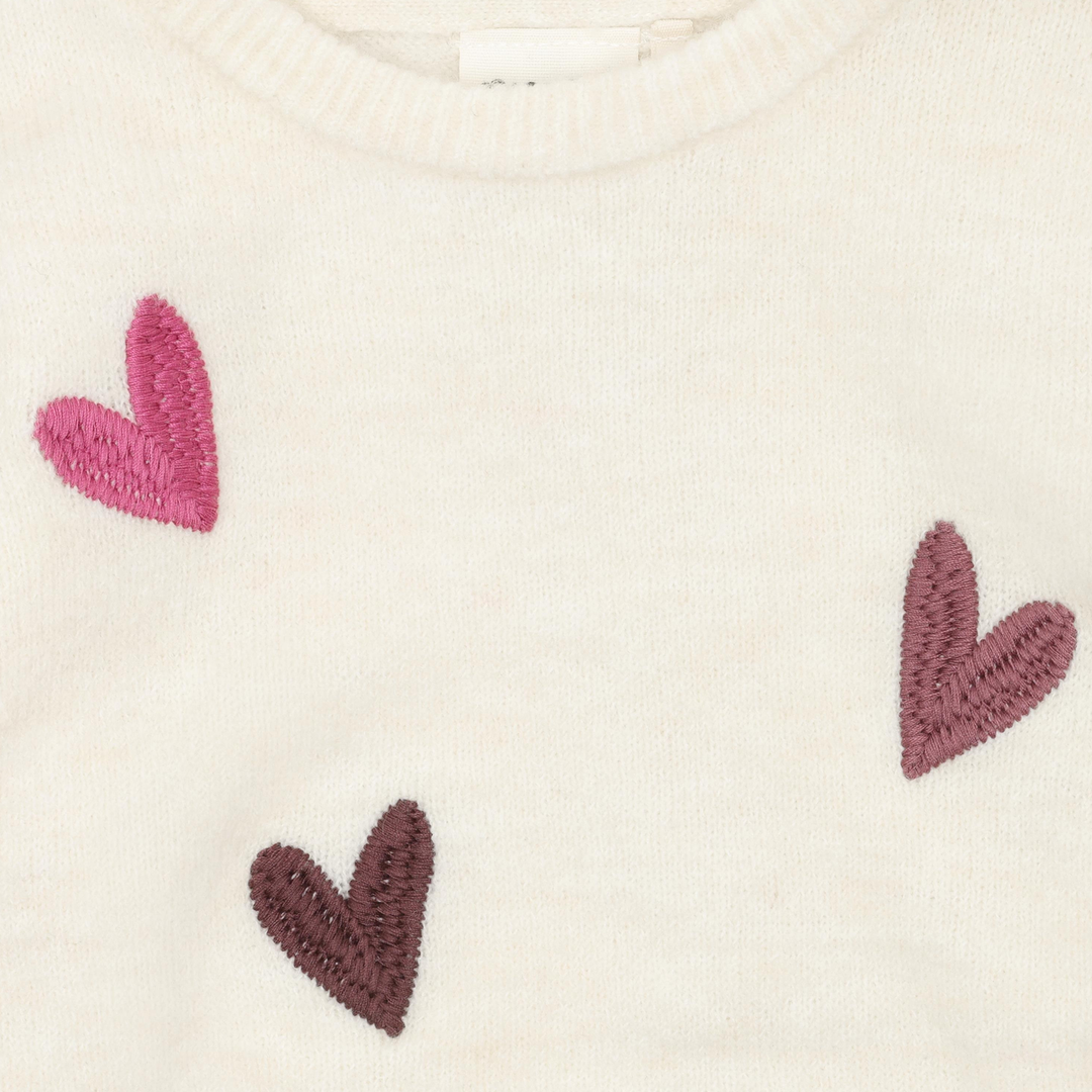 Minymo Girls Knit Pullover With Embroidered Hearts   124443-1026
