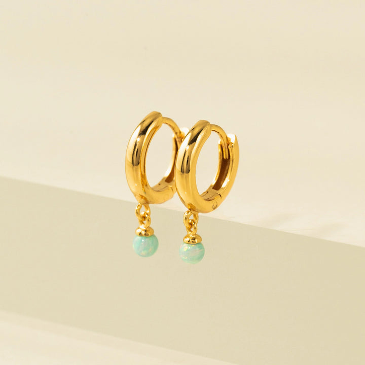 Lovers Tempo  Opal 11mm Huggie Drop Hoop Earring