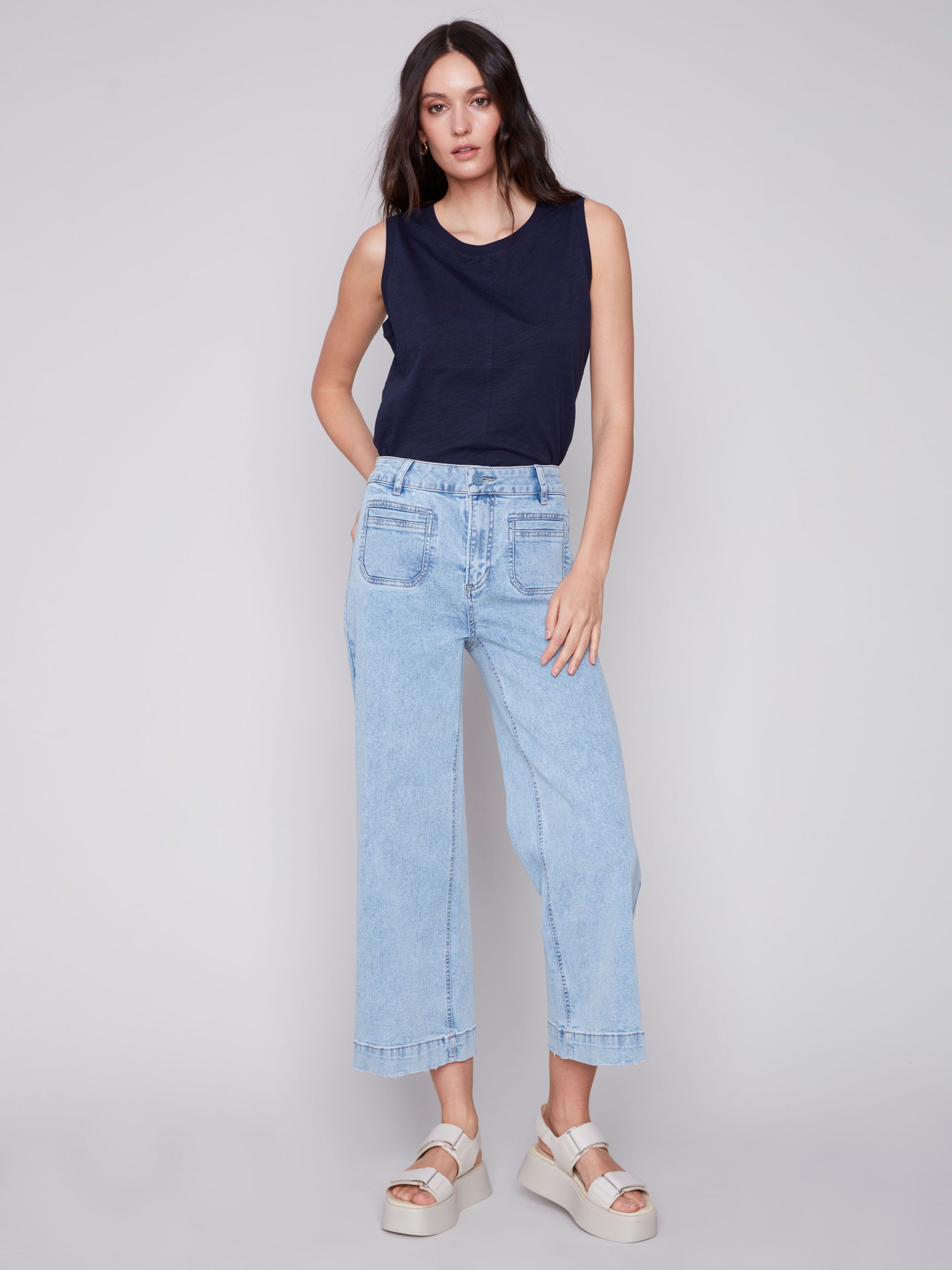 Charlie B Wide Leg Pant with Patch Pockets  C5478  Blue Jean